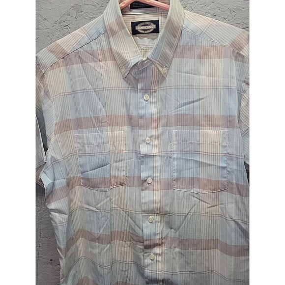 Retro‎ Vintage Towncraft JCPenney Blue Plaid Collared Buttonup Shirt L 70s - Picture 7 of 15